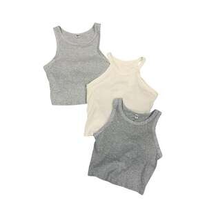 Lot Of 3 Uniqlo crop bra tanks ribbed gray white medium basic